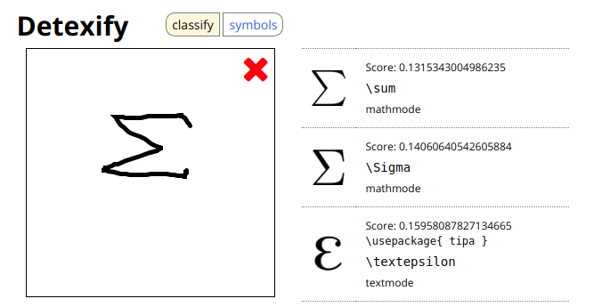 buscar símbolos matemáticos de LaTeX detexify