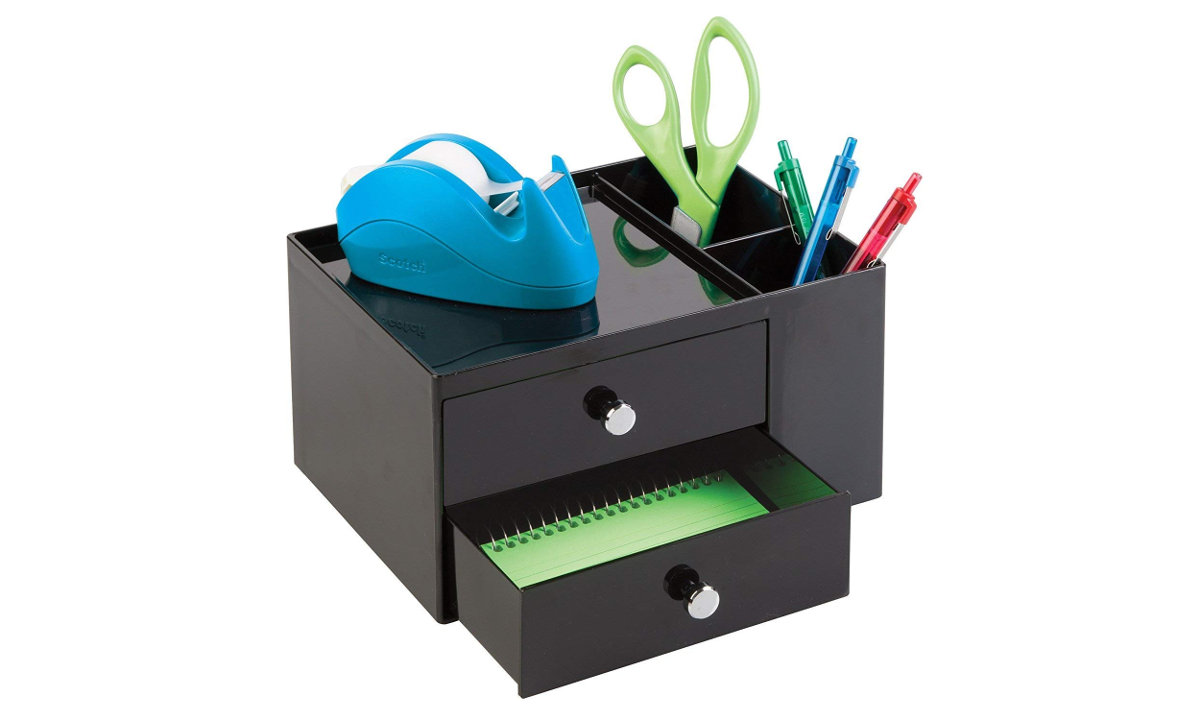 Con 4 compartimentos para el material de oficina: lápices Bandeja de oficina para escritorio o cajón post-it mDesign Juego de 2 organizadores de escritorio gris etc clips 