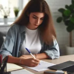 estudiante joven en su ambiente de estudio escribiendo