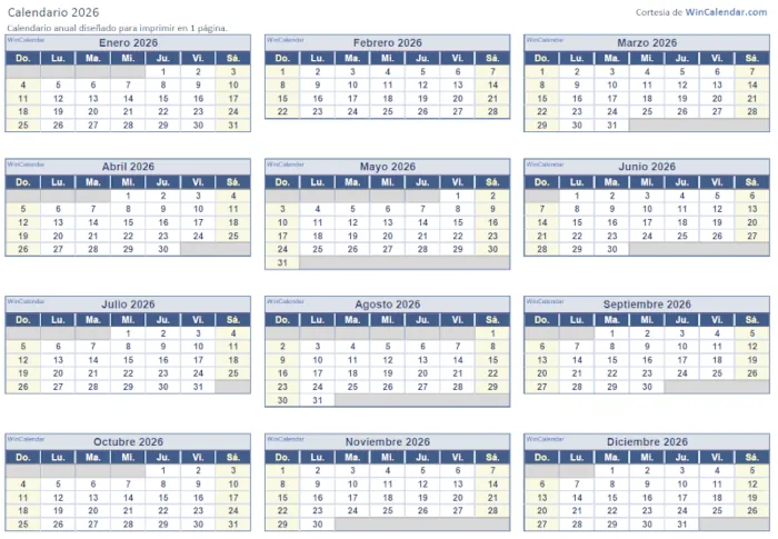 calendario 2026
